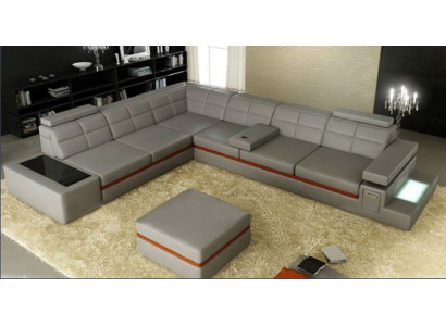 Ledersofa Couch Wohnlandschaft Ecksofa Eck Garnitur +USB Neu Design Modern Sofa
