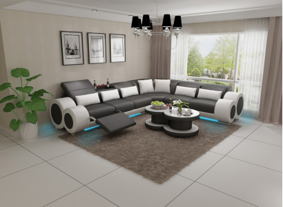 Ledersofa Couch Wohnlandschaft Ecksofa Eck Garnitur Design Modern Sofa USB Relax