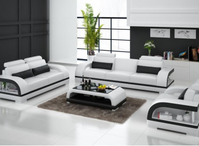 Designer Sofagarnitur Ledersofa Set 3+2+1 mit USB Garnitur Sofa Couch Neu Weiß