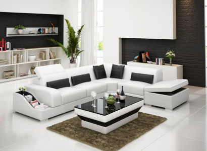 Ledersofa mit USB Wohnlandschaft Ecksofa Eck Garnitur Design Modern Sofa G8008D