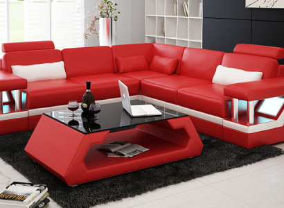 Ledersofa mit USB Wohnlandschaft Ecksofa Eck Garnitur Couch Design Sofa L6002B