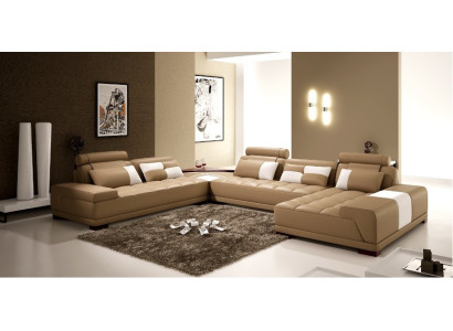 Ledersofa Sofa Polster Sitz Ecke Wohnlandschaft Couch Eckgarnitur PH376 Beige