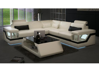 LEDERSOFA XXL GARNITUR WOHNLANDSCHAFT ECKCOUCH LEDER ECKSOFA SCHWARZ / WEIß