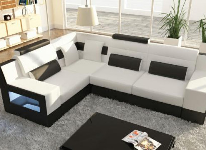 Ecksofa Garnitur Textil Stoff Leder Sofas Wohnlandschaft Sofa + USB Polster Ecke