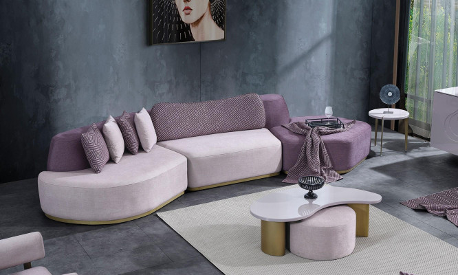 Stoffsofas Sofagarnitur Große Wohnlandschaft Rosa Set 3tlg Sofa Modern