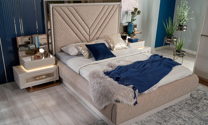 Doppelbett Komplette Schlafzimmer Bett Beige 4tlg Holz Schminktisch