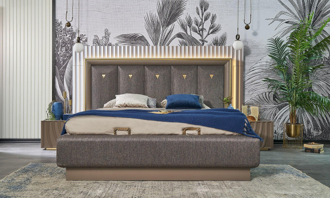 Doppelbett Komplette Schlafzimmer Bett Braun Set 3tlg Nachttische Holz