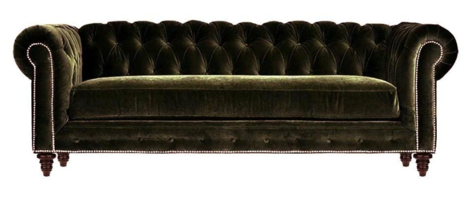 Original Chesterfield Dreisitzer Modern Design Sofa Grün Samt Möbel Stoff Couch