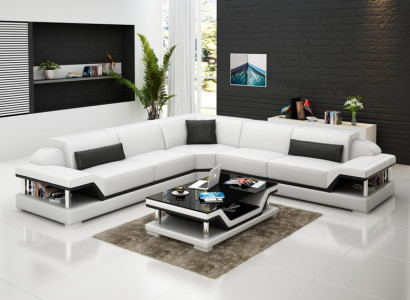 Ledersofa mit USB Wohnlandschaft Ecksofa Eck Garnitur Design Modern Sofa G8004B