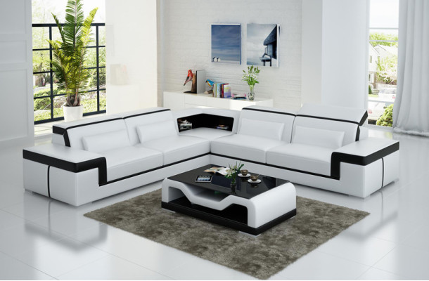 Ledersofa mit USB,Wohnlandschaft Ecksofa Eck Garnitur Design Modern Sofa G8020B