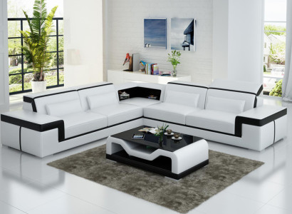 Ledersofa mit USB,Wohnlandschaft Ecksofa Eck Garnitur Design Modern Sofa G8020B
