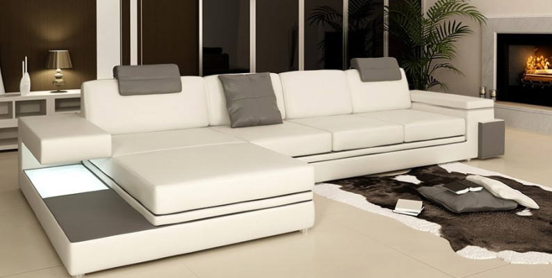 Design Ledersofa Sofa mit USB,Polster Wohnlandschaft Eck Garnitur Ecke Tachau
