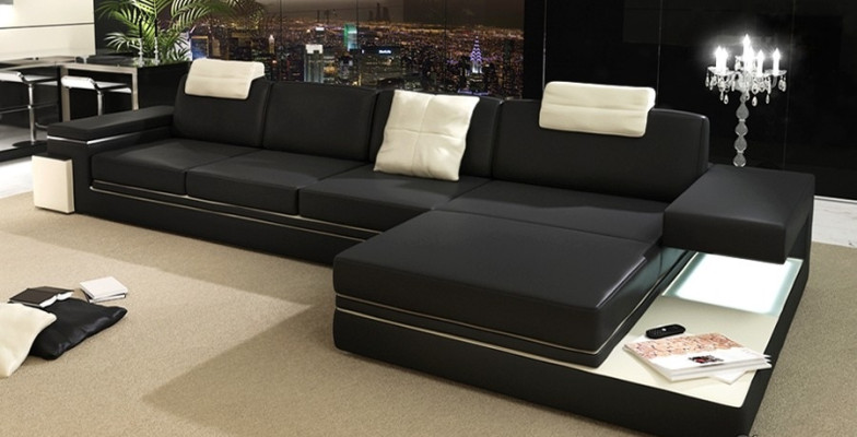 Design Ledersofa Sofa mit USB,Polster Wohnlandschaft Eck Garnitur Ecke Tachau