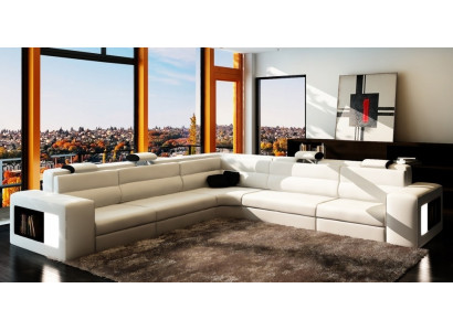 Ledersofa Sofa mit USB,Ecksofa Sitz Polster Wohnlandschaft XXL Big Weiden Weiß