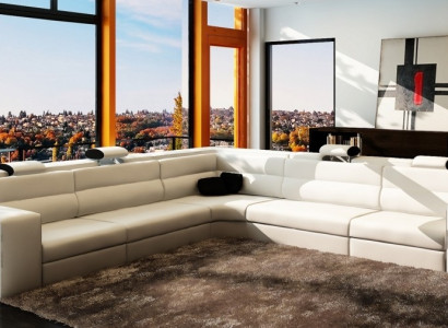 Ledersofa Sofa mit USB,Ecksofa Sitz Polster Wohnlandschaft XXL Big Weiden Weiß