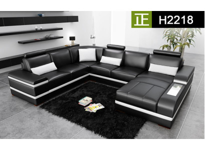 Ecksofa Ledersofa mit USB Big XXL U Form Wohnlandschaft Sofa Couch Garnitur LED