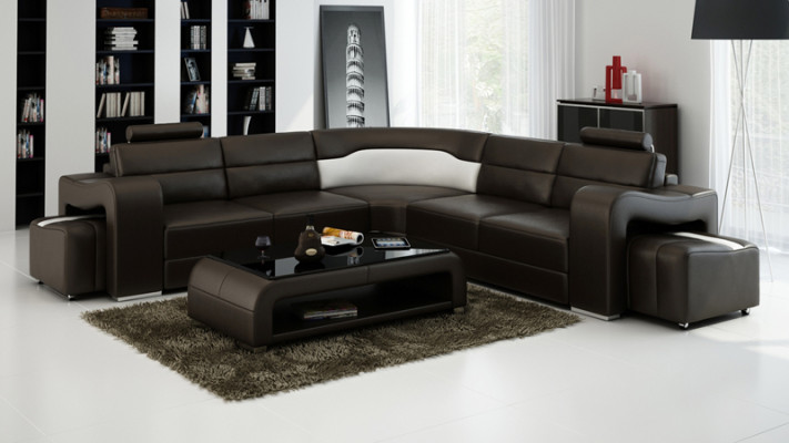 Ledersofa mit USB,Wohnlandschaft Ecksofa Eck Garnitur Design Modern Sofa F3008B