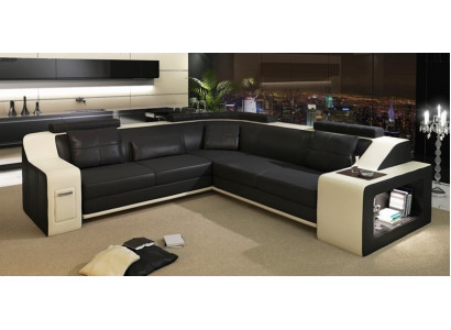 Ecksofa mit USB Leder Textil Sofa Couch Polster Wohnlandschaft L Garnitur Sitz