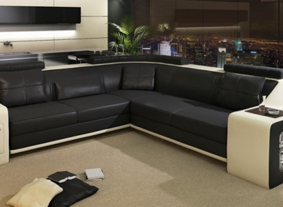 Ecksofa mit USB Leder Textil Sofa Couch Polster Wohnlandschaft L Garnitur Sitz