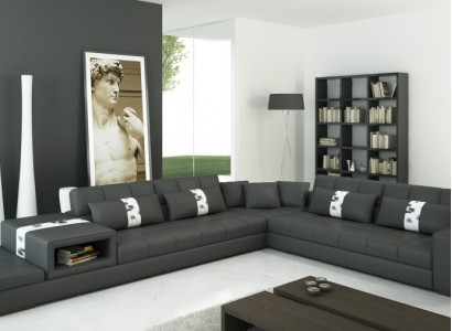 Ecksofa mit USB Couch Sofa Wohnlandschaft Sitz Eck Garnitur Leder Textil Peterso