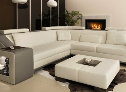 Ecksofa Leder Textil Sofa mit USB Polster Wohnlandschaft L Garnitur Sitz Isching