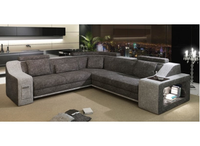 Ecksofa Leder Textil Sofa mit USB Polster Wohnlandschaft L Garnitur Sitz Isching