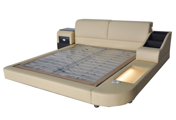 Exclusives Mehrzweck Doppel Betten Hotel Ehe Polster Leder Bett + USB Luxus Neu