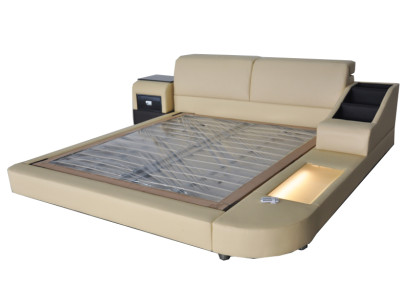 Exclusives Mehrzweck Doppel Betten Hotel Ehe Polster Leder Bett + USB Luxus Neu