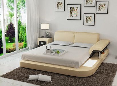 Design Bett XXL Big Betten Leder Hotel Polster 180x200 Multifunktion Regal USB