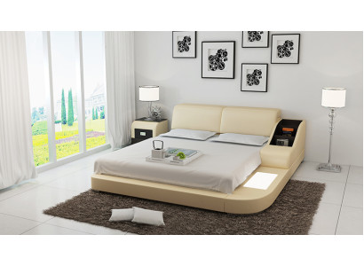 Design Bett XXL Big Betten Leder Hotel Polster 160x200cm Multifunktion Regal USB