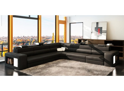 Ledersofa Sofa Couch Ecksofa Sitz Polster Wohnlandschaft XXL Big Weiden Black