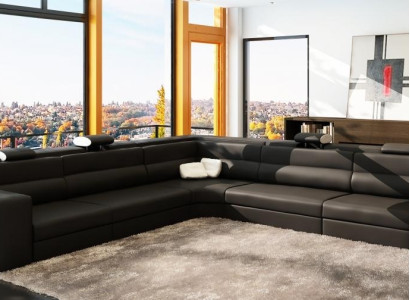 Ledersofa Sofa Couch Ecksofa Sitz Polster Wohnlandschaft XXL Big Weiden Black