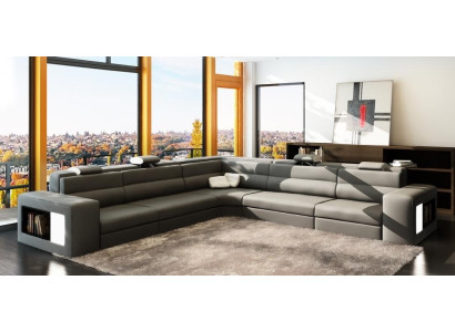 Ledersofa Sofa Couch Ecksofa Sitz Polster Wohnlandschaft XXL Big Weiden Grau