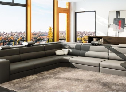 Ledersofa Sofa Couch Ecksofa Sitz Polster Wohnlandschaft XXL Big Weiden Grau