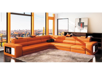 Ledersofa Sofa Couch Ecksofa Sitz Polster Wohnlandschaft XXL Big Weiden Orange