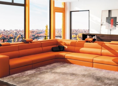 Ledersofa Sofa Couch Ecksofa Sitz Polster Wohnlandschaft XXL Big Weiden Orange