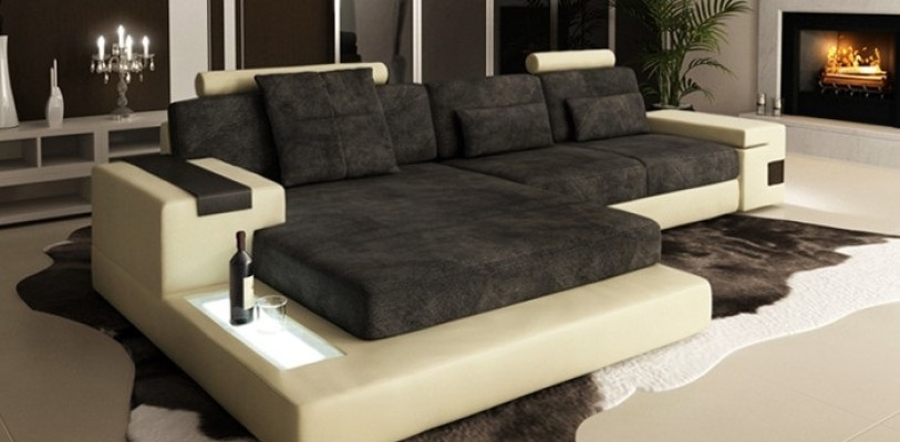 LForm Wohnlandschaft Couch Big XXL Sofa Leder Polster Ecke Garnitur Stoff Textil