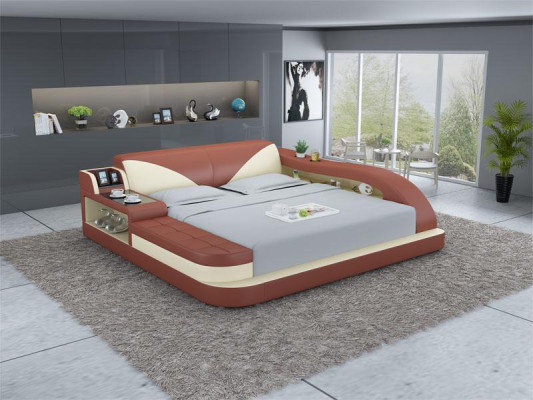 Multifunktions Bett Luxus Design Leder Betten Doppel Ablage Regal 180x200