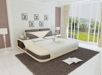 Design Polster Doppel Bett Moderne Schlafzimmer Betten 140x200cm + USB & Regal