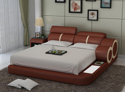 Design Bett XXL Big Betten Leder Polster Hotel 160x200cm Multifunktion Regal USB