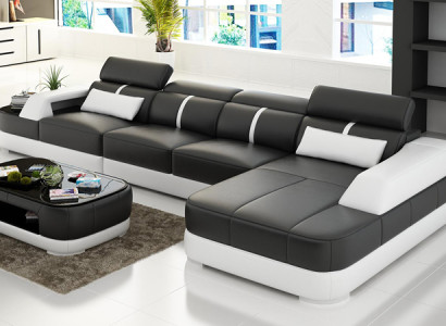 Ledersofa Polster Sitz Eck Sofa Garnitur Wohnlandschaft Wohnzimmer