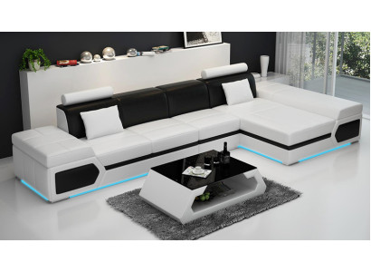 Ledersofa Modern Sofa Couch Wohnlandschaft Ecksofa Garnitur Dekor Design