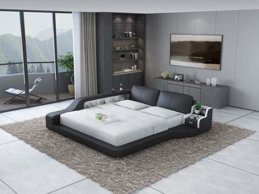 Doppel Luxus Design Leder Bett Polster Betten Moderne Hotel Multifunktion