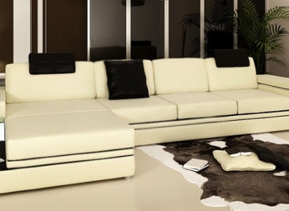 Design Ledersofa Sofa Couch Polster Wohnlandschaft Eck Garnitur Ecke Tachau BS