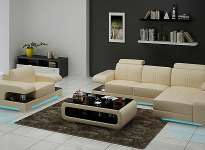 Ledersofa Couch Wohnlandschaft Ecksofa Sessel Garnitur Modern Sofa Neu G8028E