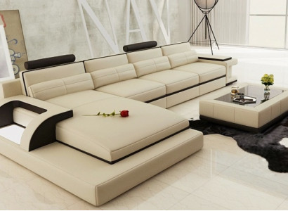 Ecksofa Garnitur Polster Sofa Couch Wohnlandschaft Sitz Eck Textil Leder