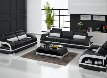 Designer Sofagarnitur Ledersofa Set 3+2+1 Garnitur Sofa Couch Neu Zitadelle S/W