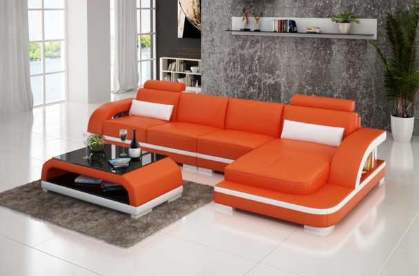 Ledersofa Couch Wohnlandschaft Ecksofa Eck Garnitur Design Modern Sofa G8011C