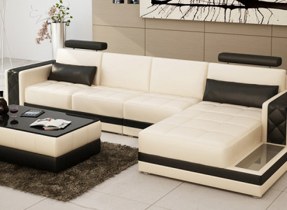 Ledersofa Couch Wohnlandschaft Ecksofa L-Form Garnitur Design Modern