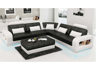 Ledersofa Couch Wohnlandschaft Ecksofa Eck Garnitur Design Modern Sofa L6008B